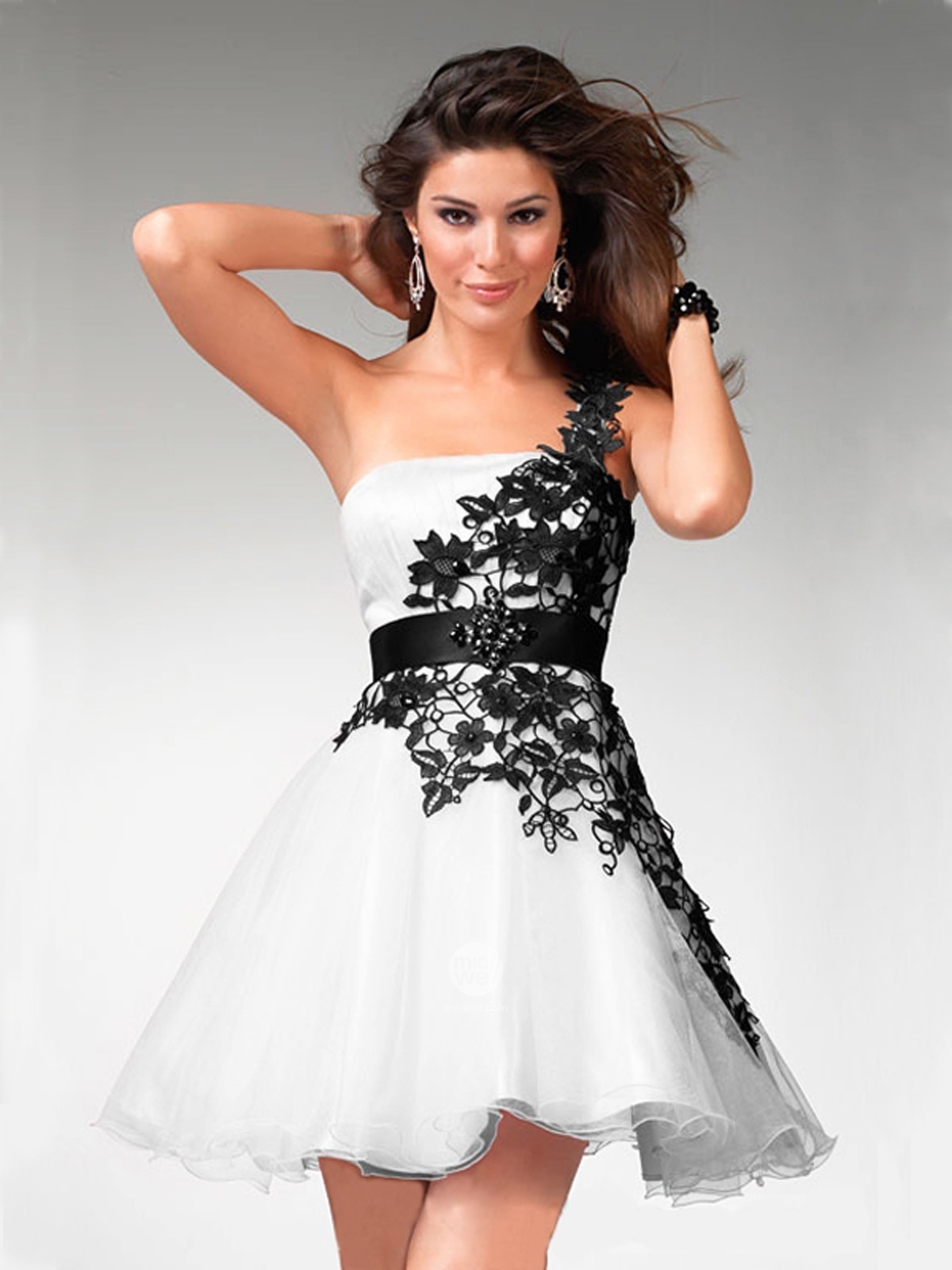 black and white short prom dresses